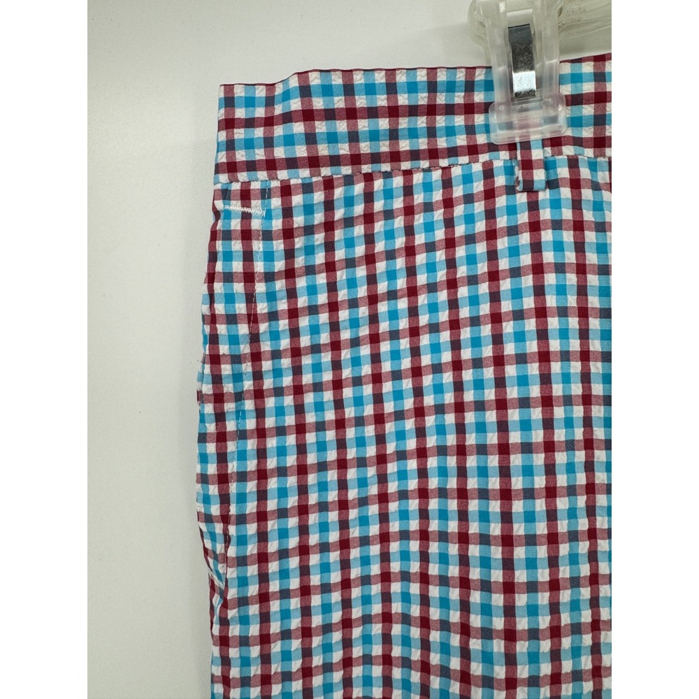 Peter Millar Featherweight Mens 38 Gingham Seersucker Shorts Red Blue White - Picture 3 of 8